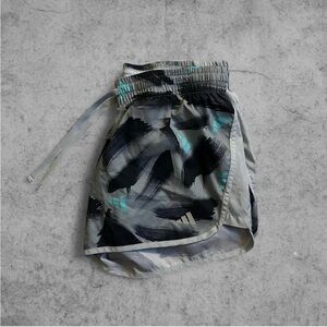 Black & Grey All Over Print Adidas 4” Inseam Running Shorts | M